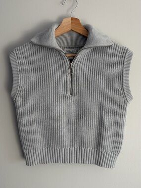 Rachel Zoe Light Gray Ribbed Half-Zip Sweater Vest